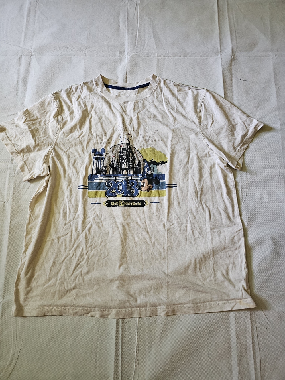 Disney White Short Sleeve Graphic Tee with Blue and Yellow Print